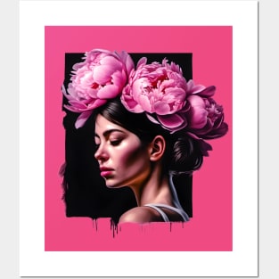 Flower girl with pink peonies Posters and Art